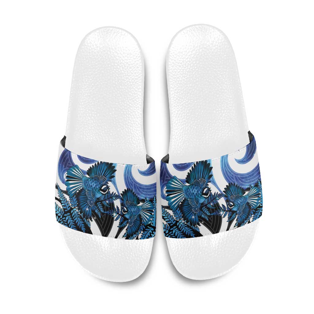 Piwakawaka New Zealand Matariki Slide Sandals Maori New Year Silver Fern Blue Galaxy LT14 Blue - Polynesian Pride