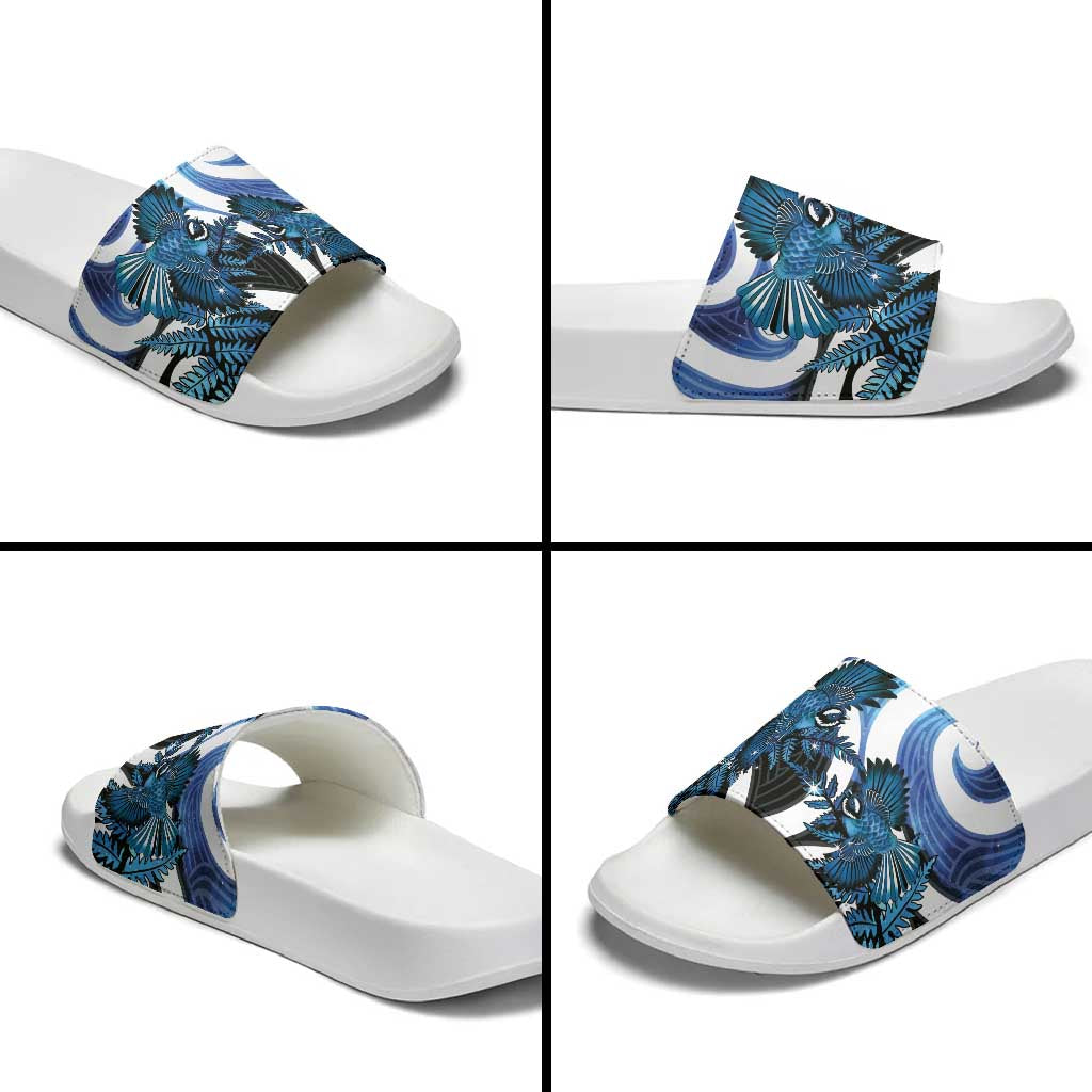 Piwakawaka New Zealand Matariki Slide Sandals Maori New Year Silver Fern Blue Galaxy LT14 - Polynesian Pride