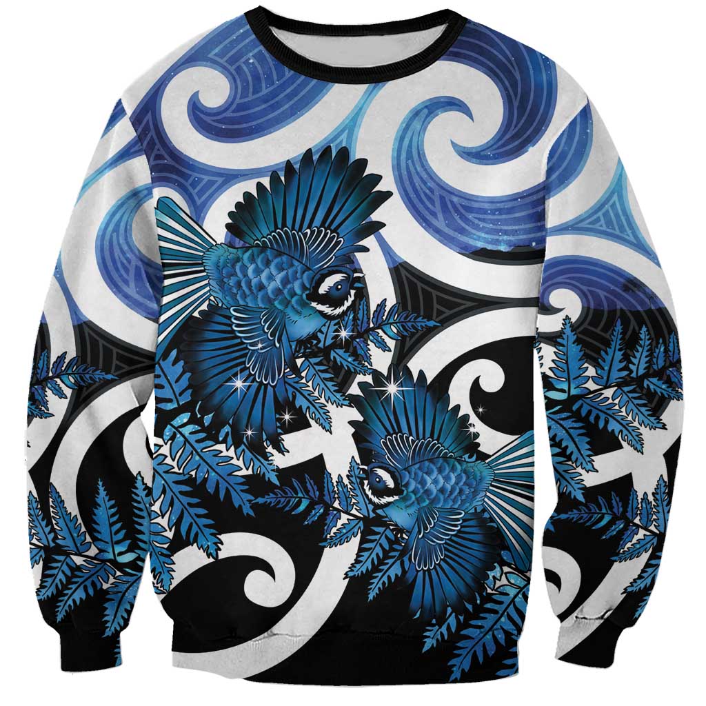 Piwakawaka New Zealand Matariki Sweatshirt Maori New Year Silver Fern Blue Galaxy LT14 Unisex Blue - Polynesian Pride