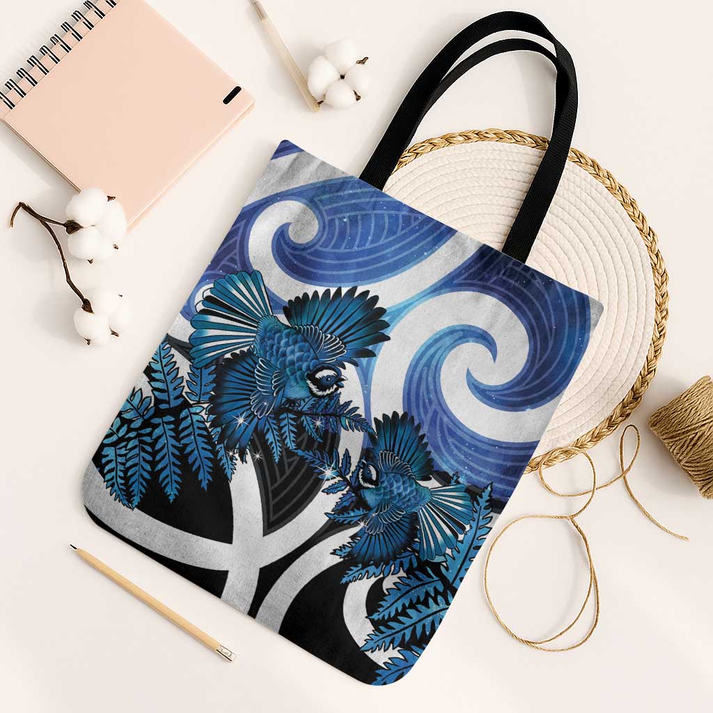 Piwakawaka New Zealand Matariki Tote Bag Maori New Year Silver Fern Blue Galaxy LT14 Black Strap One Size Blue - Polynesian Pride