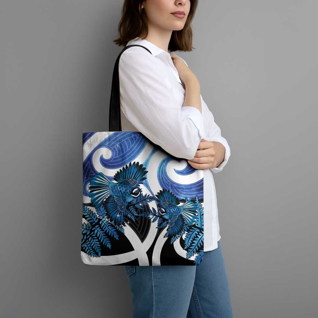 Piwakawaka New Zealand Matariki Tote Bag Maori New Year Silver Fern Blue Galaxy LT14 - Polynesian Pride