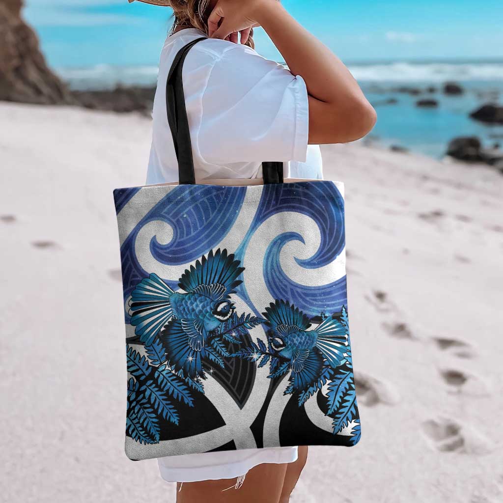 Piwakawaka New Zealand Matariki Tote Bag Maori New Year Silver Fern Blue Galaxy LT14 - Polynesian Pride