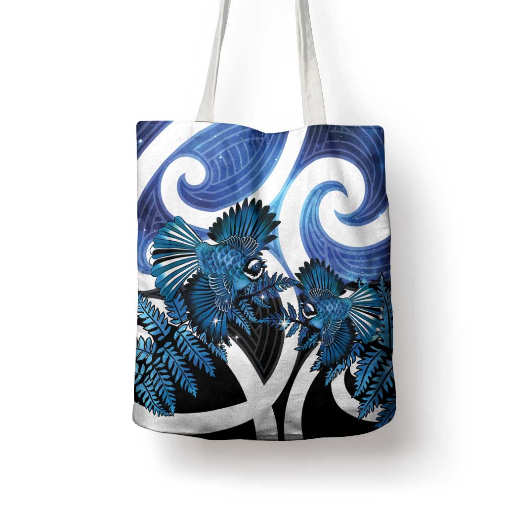 Piwakawaka New Zealand Matariki Tote Bag Maori New Year Silver Fern Blue Galaxy LT14 - Polynesian Pride