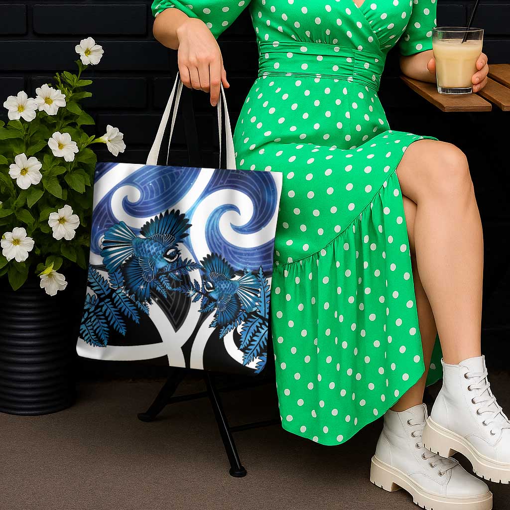 Piwakawaka New Zealand Matariki Tote Bag Maori New Year Silver Fern Blue Galaxy LT14 - Polynesian Pride