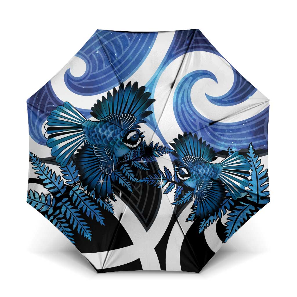 Piwakawaka New Zealand Matariki Umbrella Maori New Year Silver Fern Blue Galaxy LT14 One Size Folded 11.42 inch Opened Diameter 37.4 inch Blue - Polynesian Pride