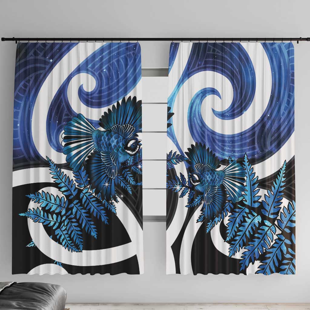 Piwakawaka New Zealand Matariki Window Curtain Maori New Year Silver Fern Blue Galaxy