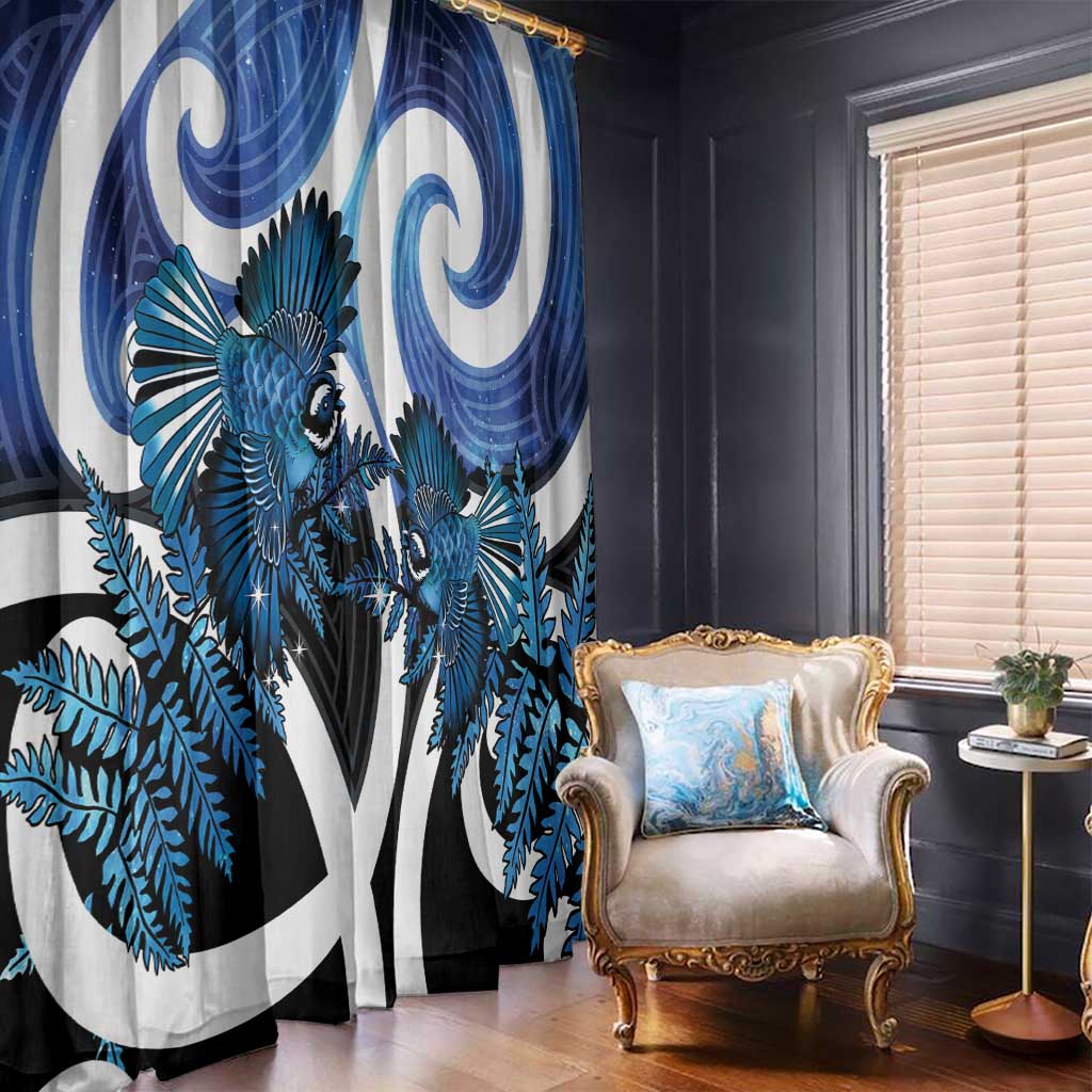 Piwakawaka New Zealand Matariki Window Curtain Maori New Year Silver Fern Blue Galaxy LT14 - Polynesian Pride