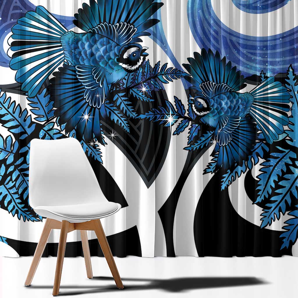 Piwakawaka New Zealand Matariki Window Curtain Maori New Year Silver Fern Blue Galaxy LT14 - Polynesian Pride