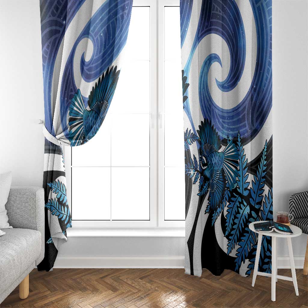 Piwakawaka New Zealand Matariki Window Curtain Maori New Year Silver Fern Blue Galaxy LT14 - Polynesian Pride