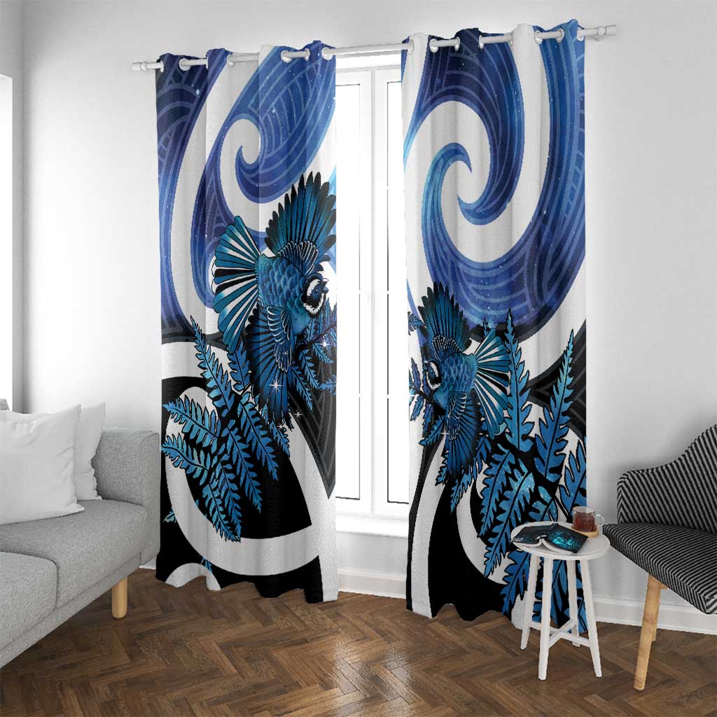 Piwakawaka New Zealand Matariki Window Curtain Maori New Year Silver Fern Blue Galaxy LT14 With Grommets Blue - Polynesian Pride