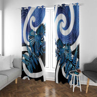 Piwakawaka New Zealand Matariki Window Curtain Maori New Year Silver Fern Blue Galaxy LT14 With Grommets Blue - Polynesian Pride
