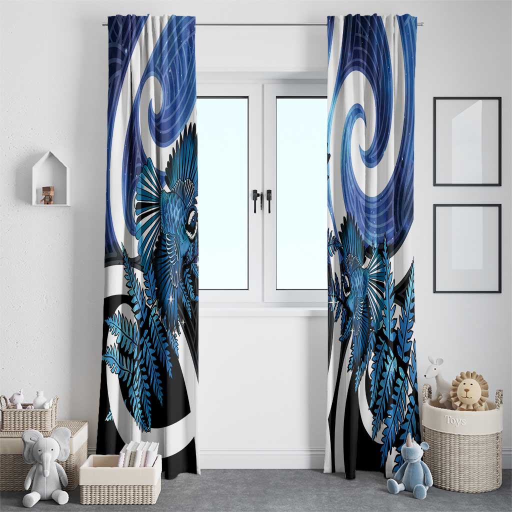 Piwakawaka New Zealand Matariki Window Curtain Maori New Year Silver Fern Blue Galaxy LT14 - Polynesian Pride