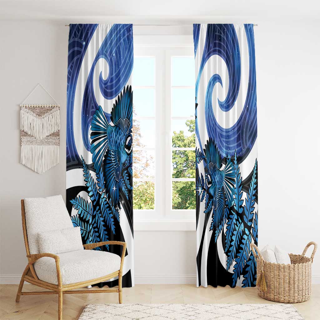Piwakawaka New Zealand Matariki Window Curtain Maori New Year Silver Fern Blue Galaxy LT14 - Polynesian Pride