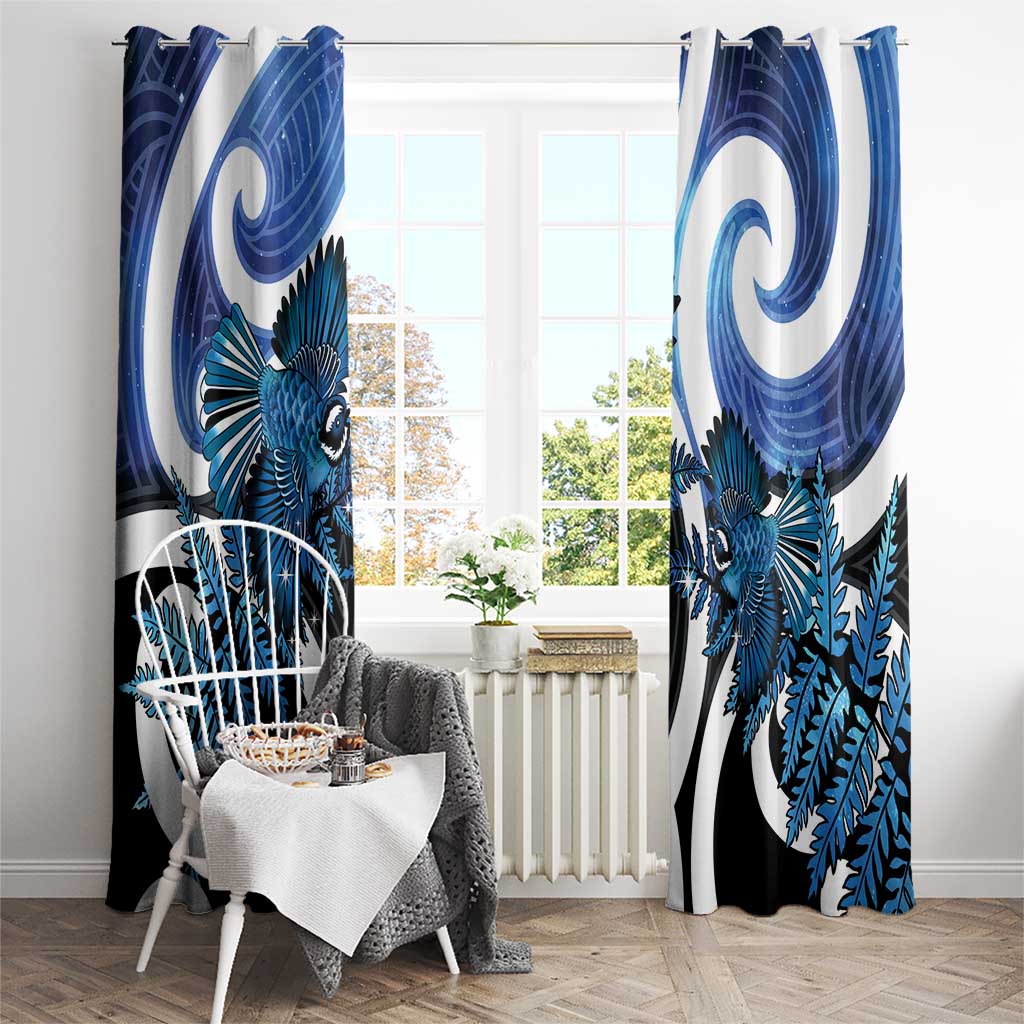 Piwakawaka New Zealand Matariki Window Curtain Maori New Year Silver Fern Blue Galaxy LT14 - Polynesian Pride