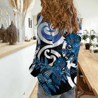 Piwakawaka New Zealand Matariki Women Casual Shirt Maori New Year Silver Fern Blue Galaxy LT14 - Polynesian Pride