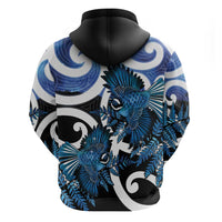 Piwakawaka New Zealand Matariki Zip Hoodie Maori New Year Silver Fern Blue Galaxy LT14 - Polynesian Pride