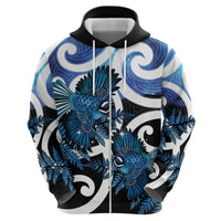 Piwakawaka New Zealand Matariki Zip Hoodie Maori New Year Silver Fern Blue Galaxy LT14 - Polynesian Pride