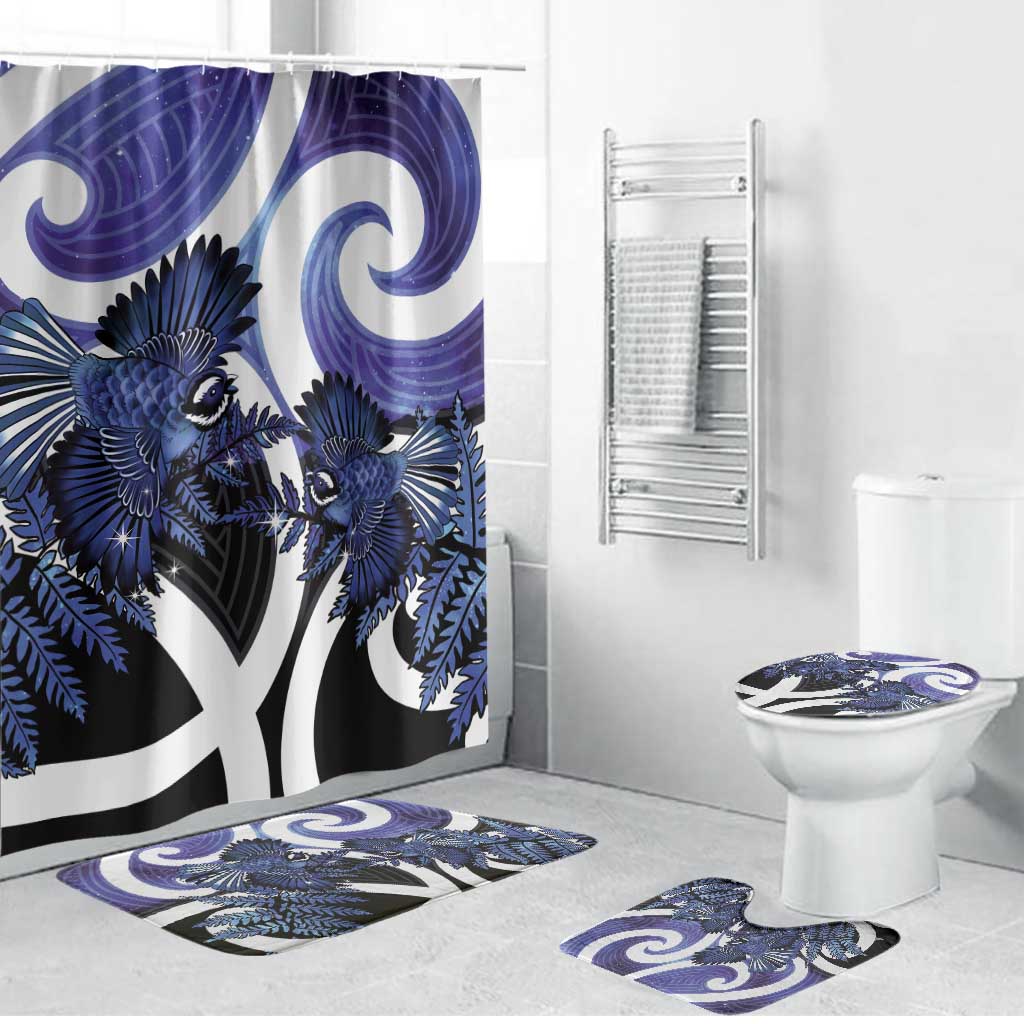 Piwakawaka New Zealand Matariki Bathroom Set Maori New Year Silver Fern Purple Galaxy