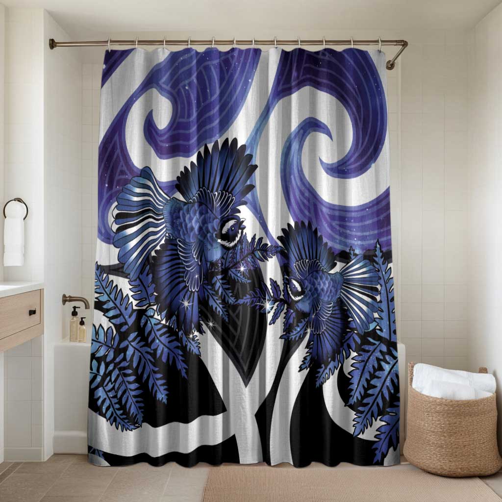 Piwakawaka New Zealand Matariki Bathroom Set Maori New Year Silver Fern Purple Galaxy LT14 Shower Curtain Only Purple - Polynesian Pride