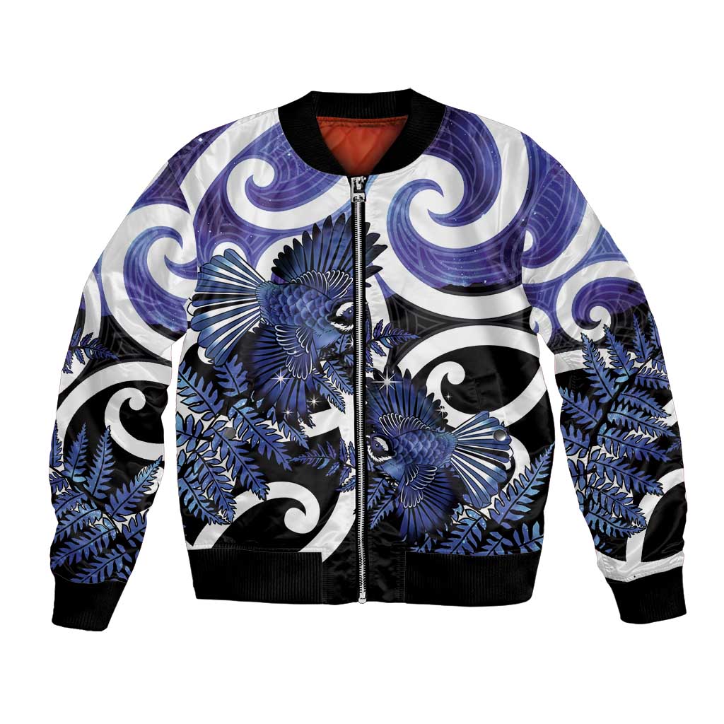 Piwakawaka New Zealand Matariki Bomber Jacket Maori New Year Silver Fern Purple Galaxy