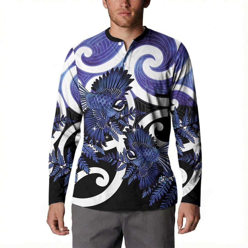 Piwakawaka New Zealand Matariki Button Sweatshirt Maori New Year Silver Fern Purple Galaxy LT14 - Polynesian Pride