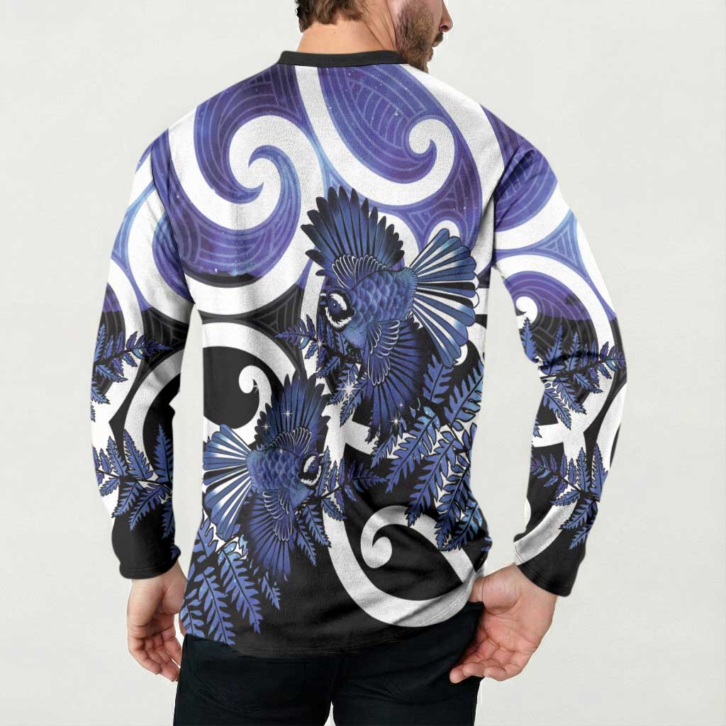 Piwakawaka New Zealand Matariki Button Sweatshirt Maori New Year Silver Fern Purple Galaxy LT14 - Polynesian Pride