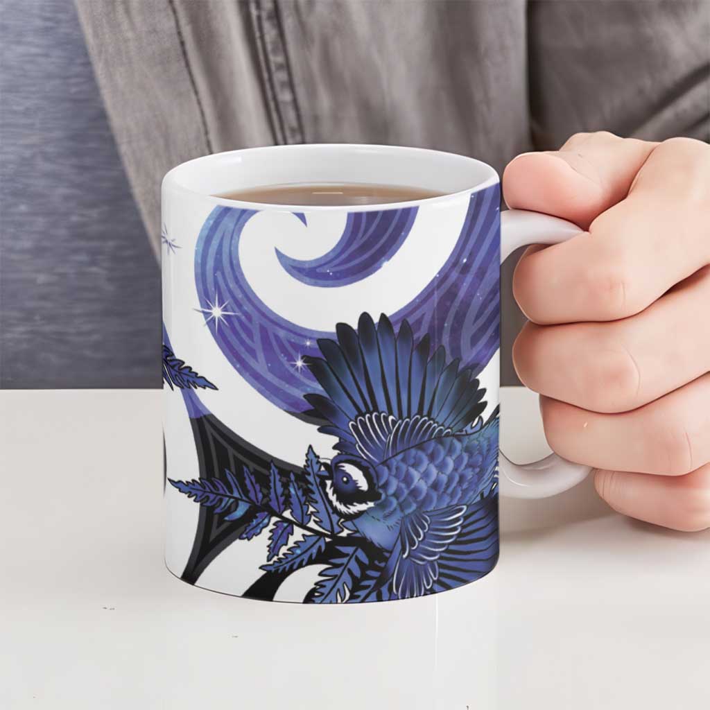 Piwakawaka New Zealand Matariki Ceramic Mug Maori New Year Silver Fern Purple Galaxy LT14 - Polynesian Pride