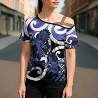 Piwakawaka New Zealand Matariki Cross Shoulder Shirt Maori New Year Silver Fern Purple Galaxy LT14 - Polynesian Pride