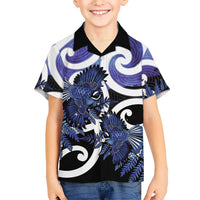 Piwakawaka New Zealand Matariki Family Matching Mermaid Dress and Hawaiian Shirt Maori New Year Silver Fern Purple Galaxy LT14 Son's Shirt Purple - Polynesian Pride