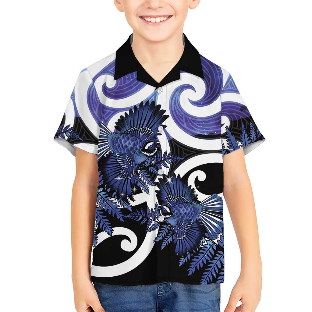 Piwakawaka New Zealand Matariki Family Matching Off Shoulder Maxi Dress and Hawaiian Shirt Maori New Year Silver Fern Purple Galaxy LT14 Son's Shirt Purple - Polynesian Pride