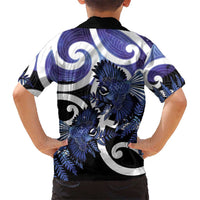Piwakawaka New Zealand Matariki Family Matching Off Shoulder Short Dress and Hawaiian Shirt Maori New Year Silver Fern Purple Galaxy LT14 - Polynesian Pride