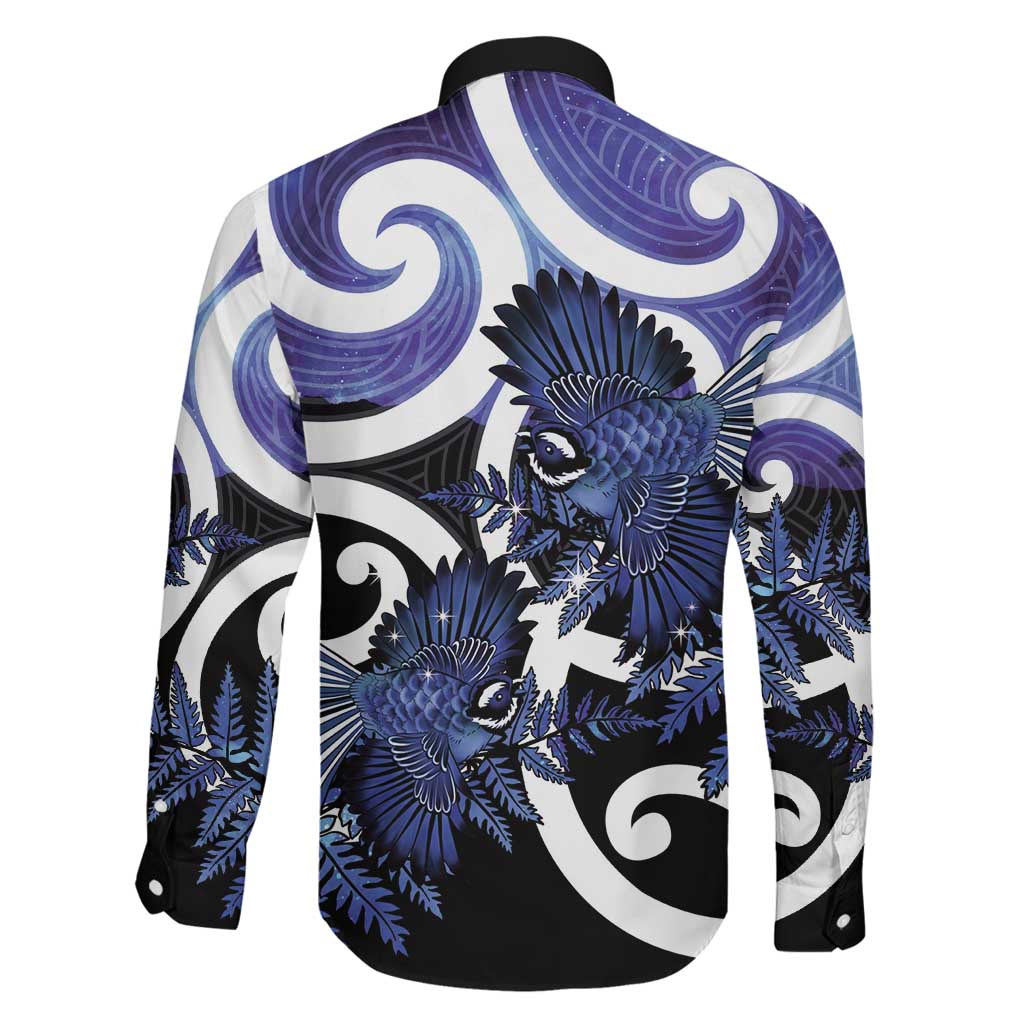 Piwakawaka New Zealand Matariki Family Matching Off Shoulder Short Dress and Hawaiian Shirt Maori New Year Silver Fern Purple Galaxy LT14 - Polynesian Pride