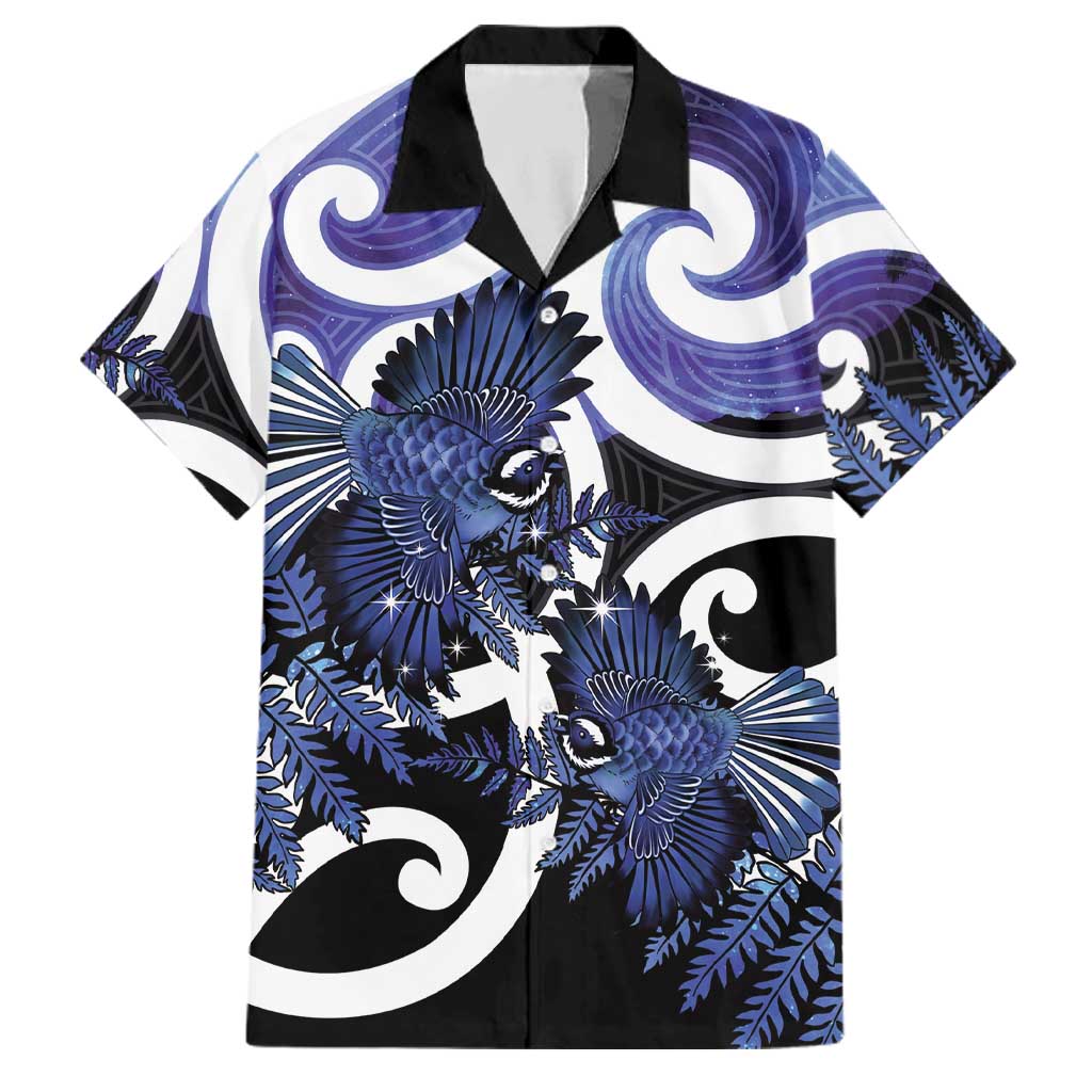 Piwakawaka New Zealand Matariki Family Matching Puletasi and Hawaiian Shirt Maori New Year Silver Fern Purple Galaxy LT14 Dad's Shirt - Short Sleeve Purple - Polynesian Pride