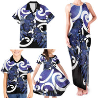 Piwakawaka New Zealand Matariki Family Matching Tank Maxi Dress and Hawaiian Shirt Maori New Year Silver Fern Purple Galaxy LT14 - Polynesian Pride