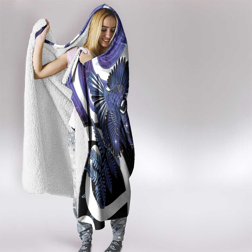 Piwakawaka New Zealand Matariki Hooded Blanket Maori New Year Silver Fern Purple Galaxy LT14 - Polynesian Pride