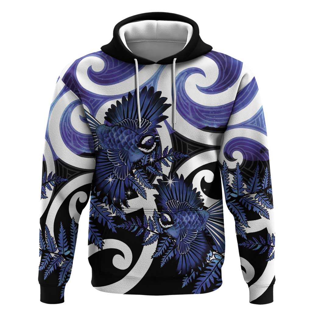 Piwakawaka New Zealand Matariki Hoodie Maori New Year Silver Fern Purple Galaxy LT14 Pullover Hoodie Purple - Polynesian Pride