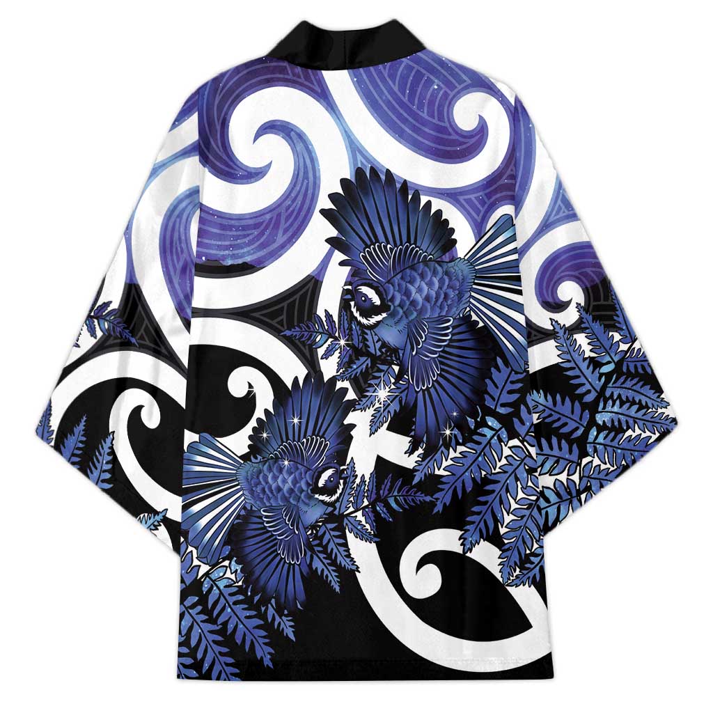 Piwakawaka New Zealand Matariki Kimono Maori New Year Silver Fern Purple Galaxy LT14 - Polynesian Pride