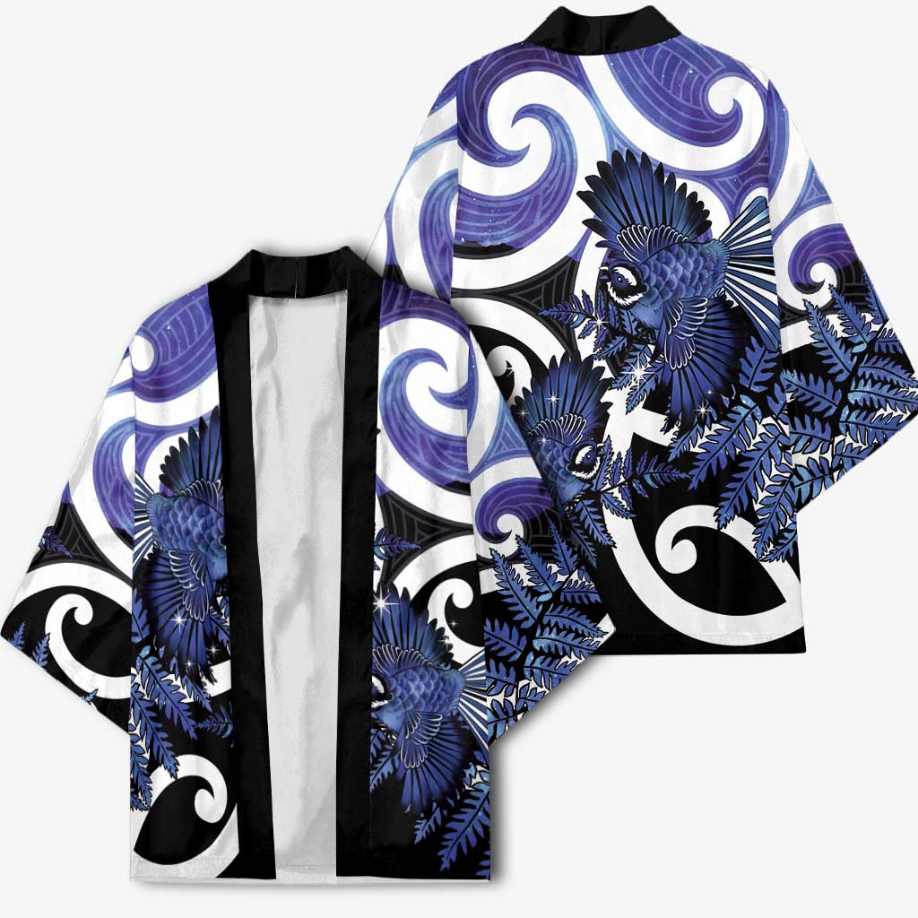Piwakawaka New Zealand Matariki Kimono Maori New Year Silver Fern Purple Galaxy LT14 - Polynesian Pride