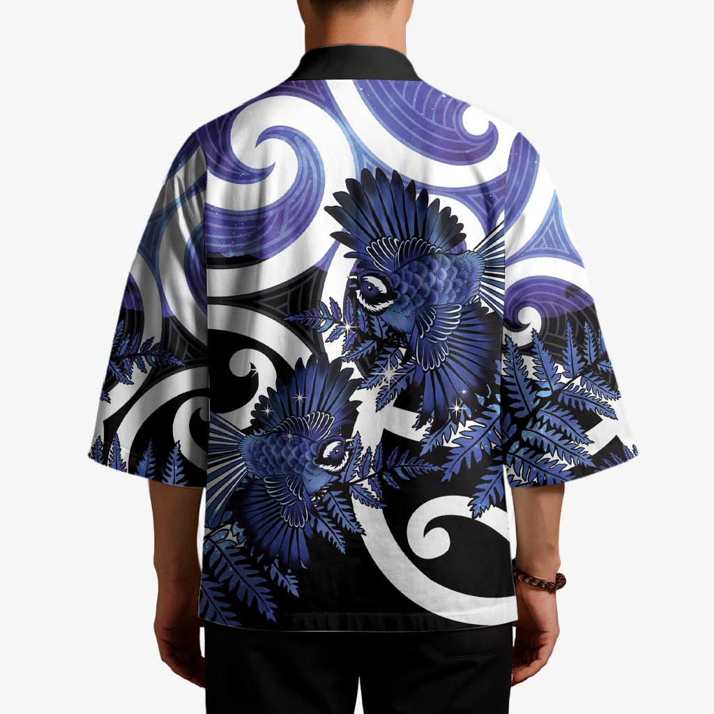 Piwakawaka New Zealand Matariki Kimono Maori New Year Silver Fern Purple Galaxy LT14 - Polynesian Pride