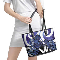 Piwakawaka New Zealand Matariki Leather Tote Bag Maori New Year Silver Fern Purple Galaxy LT14 - Polynesian Pride