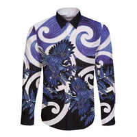 Piwakawaka New Zealand Matariki Long Sleeve Button Shirt Maori New Year Silver Fern Purple Galaxy LT14 Unisex Purple - Polynesian Pride