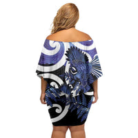 Piwakawaka New Zealand Matariki Off Shoulder Short Dress Maori New Year Silver Fern Purple Galaxy LT14 - Polynesian Pride