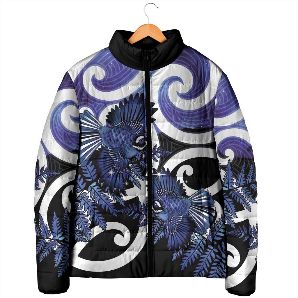Piwakawaka New Zealand Matariki Padded Jacket Maori New Year Silver Fern Purple Galaxy LT14 - Polynesian Pride