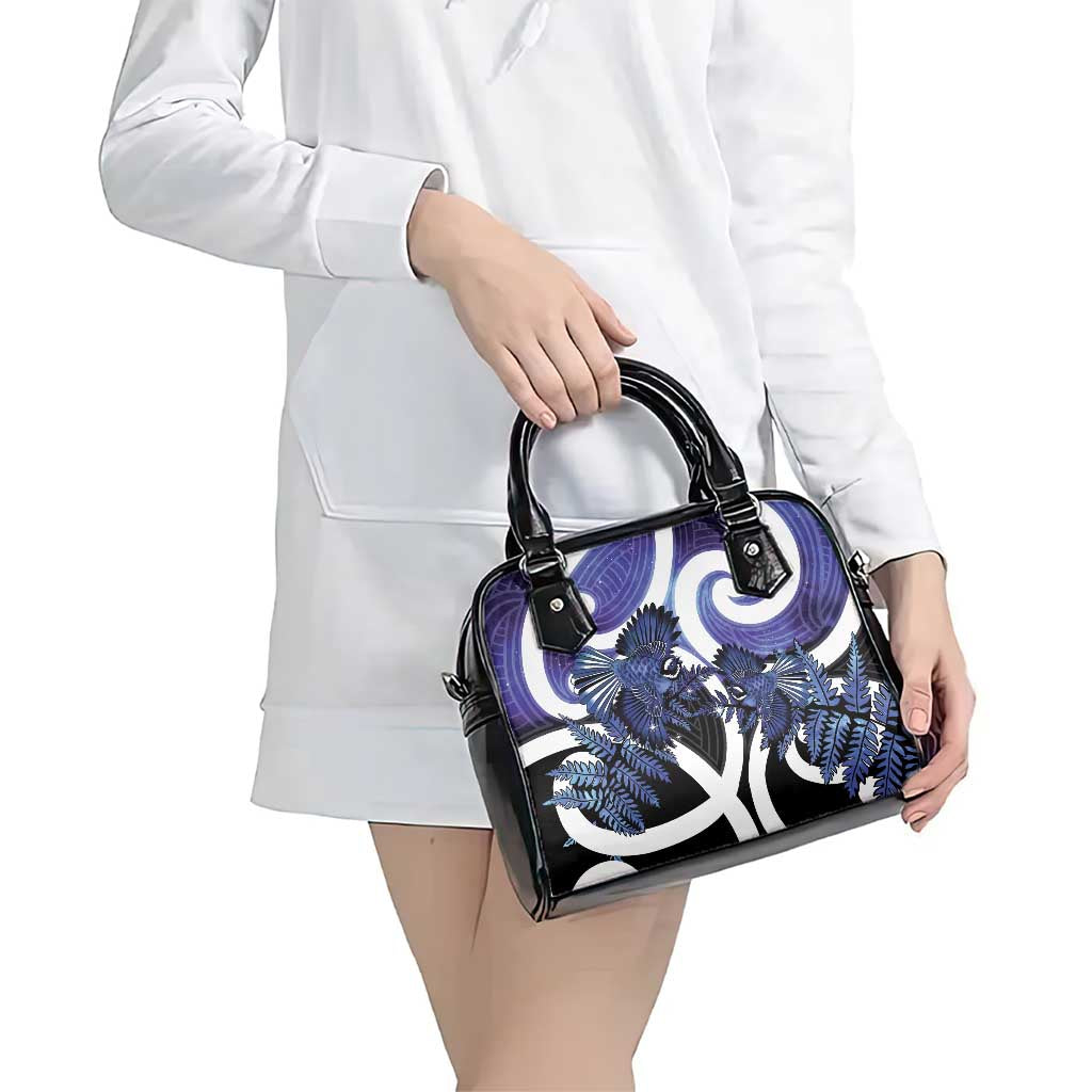 Piwakawaka New Zealand Matariki Shoulder Handbag Maori New Year Silver Fern Purple Galaxy LT14 - Polynesian Pride