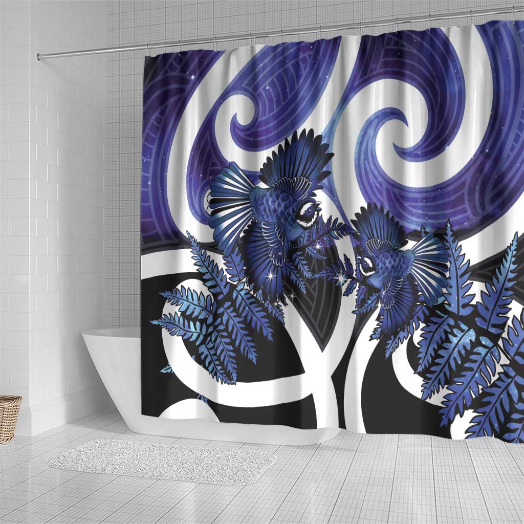 Piwakawaka New Zealand Matariki Shower Curtain Maori New Year Silver Fern Purple Galaxy LT14 - Polynesian Pride
