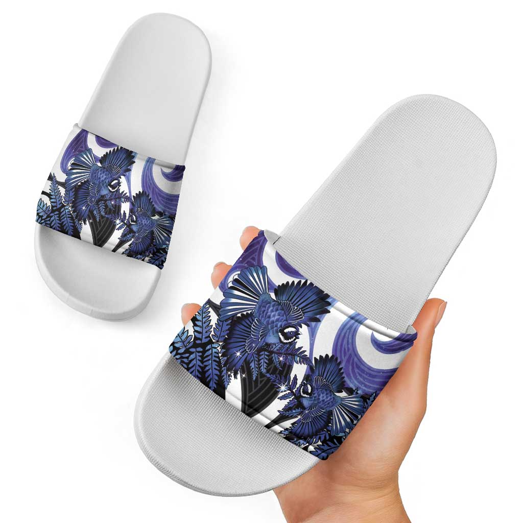 Piwakawaka New Zealand Matariki Slide Sandals Maori New Year Silver Fern Purple Galaxy LT14 - Polynesian Pride