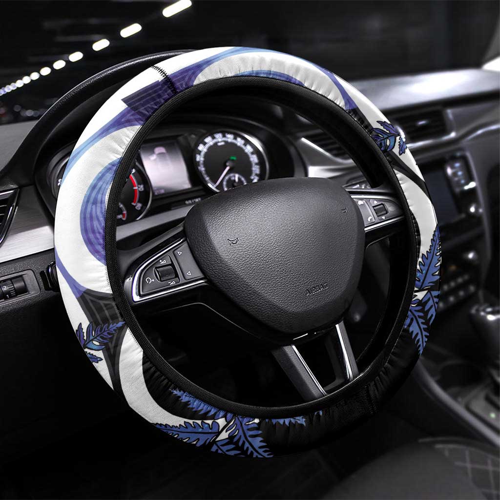 Piwakawaka New Zealand Matariki Steering Wheel Cover Maori New Year Silver Fern Purple Galaxy LT14 Universal Fit Purple - Polynesian Pride