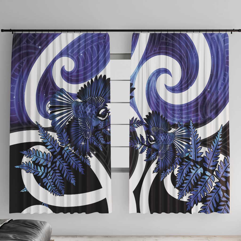 Piwakawaka New Zealand Matariki Window Curtain Maori New Year Silver Fern Purple Galaxy LT14 With Hooks Purple - Polynesian Pride