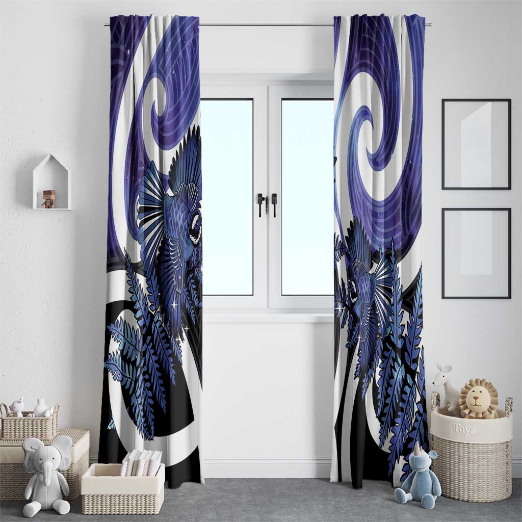 Piwakawaka New Zealand Matariki Window Curtain Maori New Year Silver Fern Purple Galaxy LT14 - Polynesian Pride