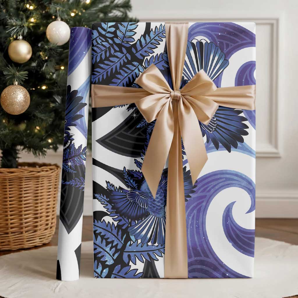 Piwakawaka New Zealand Matariki Wrapping Paper Maori New Year Silver Fern Purple Galaxy LT14 - Polynesian Pride